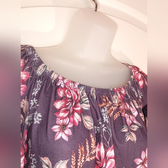NWT Y2K ASOS Pink Purple Off Shoulder Floral Summer Bell Sleeve Short Mini Dress - Picture 4 of 10